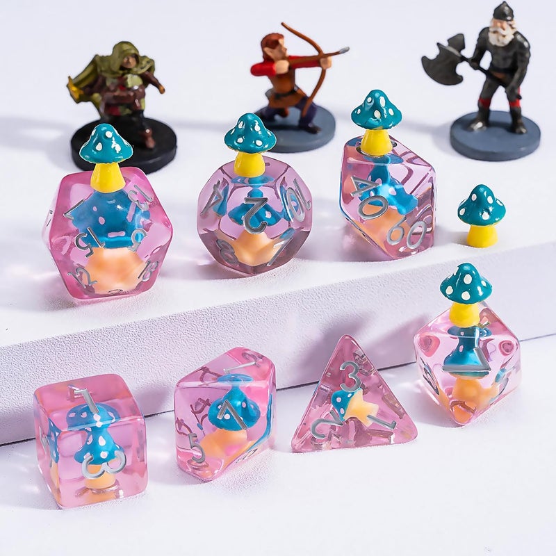 weyano DND Mushroom Resin Dice Set, Polyhedral Dice for Dungeons and Dragons, RPG, MTG D&D 7-DIE (D4, D6, D8, D10, D12, D20, D%) - Image 2